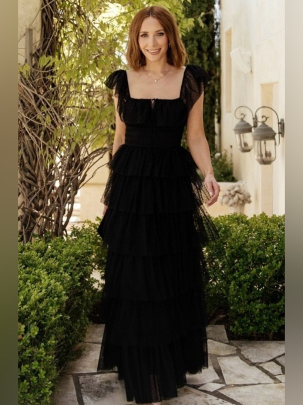 NWT Amable By Mable Premium Ruffle Maxi Dress Black Size Medium